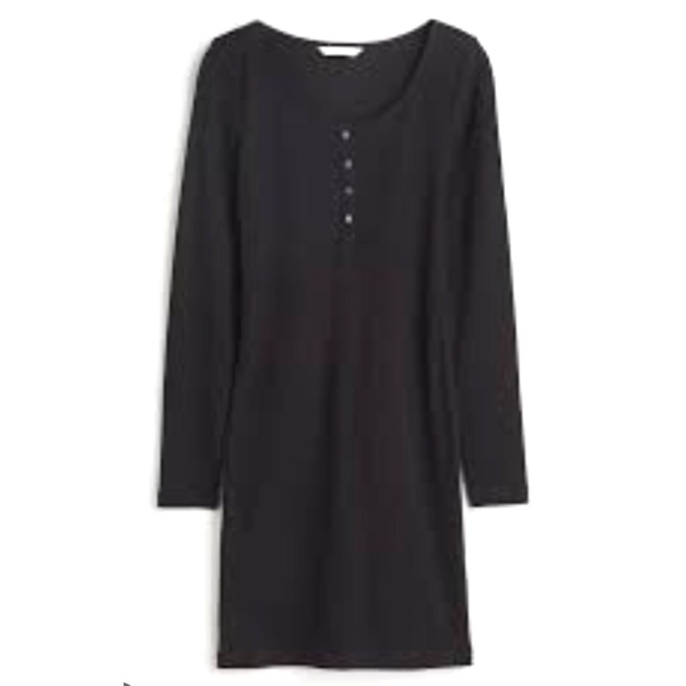 H&M Womens Ribbed Henley Dress Medium Black Minimalist Softcore 90s Lounge Basic